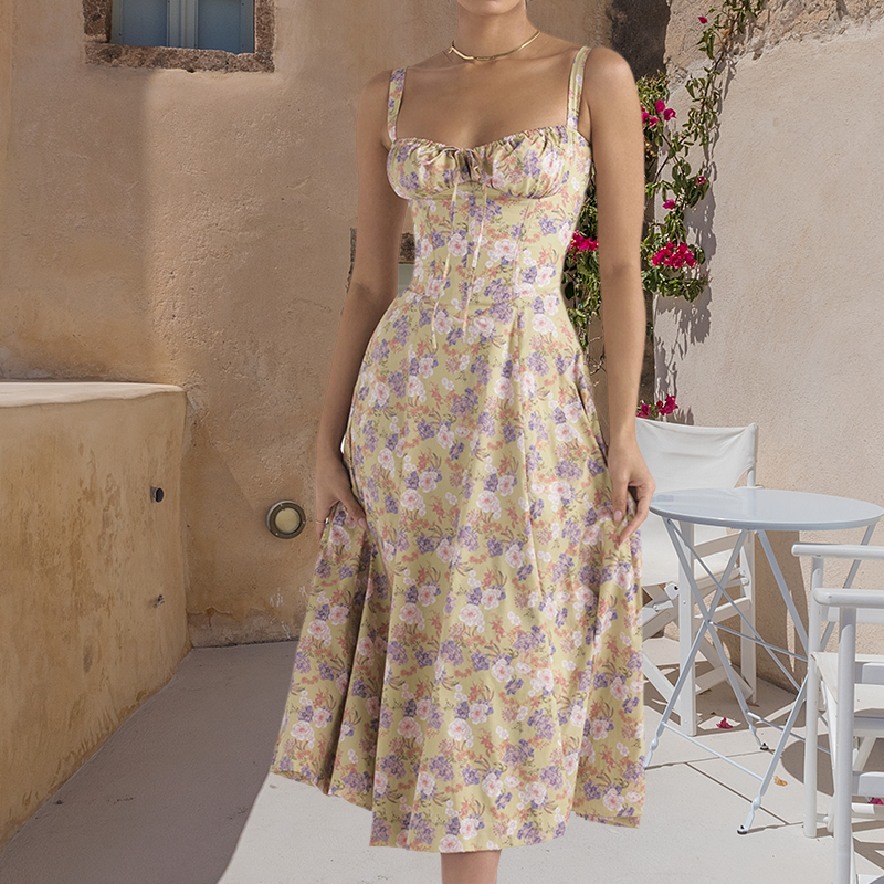Carmen print bustier zonnejurk