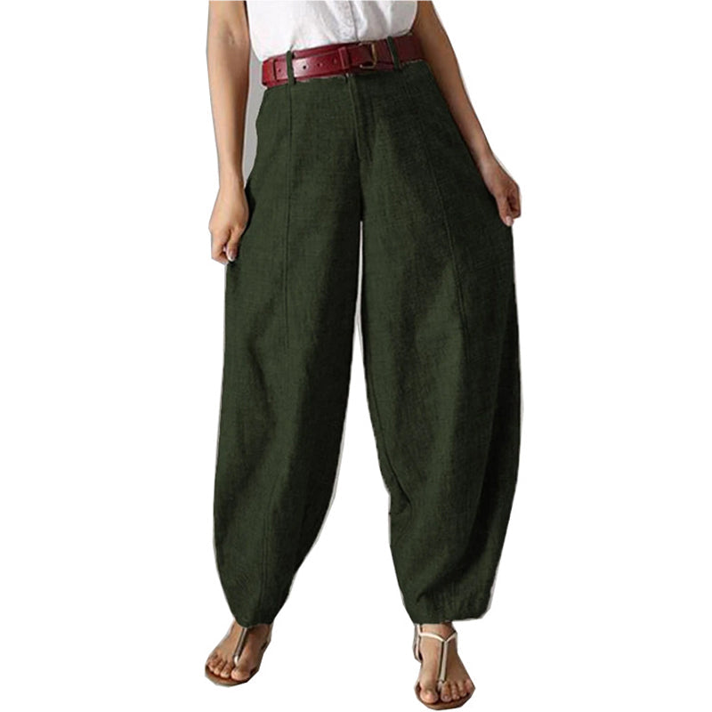 Damesbroek in effen kleur met hoge taille en wijde pijpen