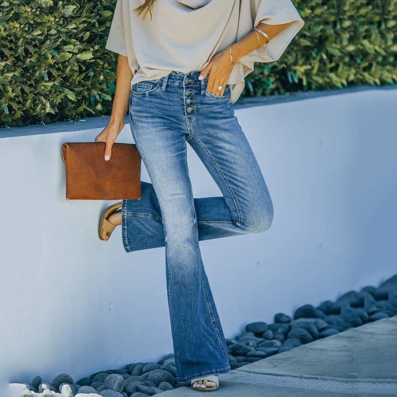 Vintage jeans met hoge taille en wijd uitlopende pijpen uit de jaren 70
