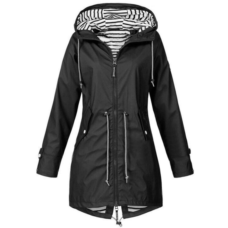 Lange waterdichte jas met capuchon