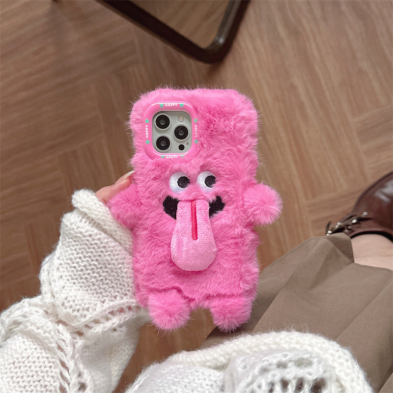 Grappige tong uitsteekt pluche mobiele telefoonhoesje voor iPhone