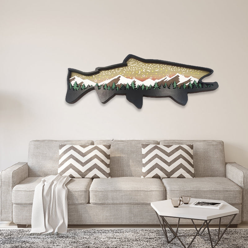 Houten Forel Kunst Landschap Muur Decor