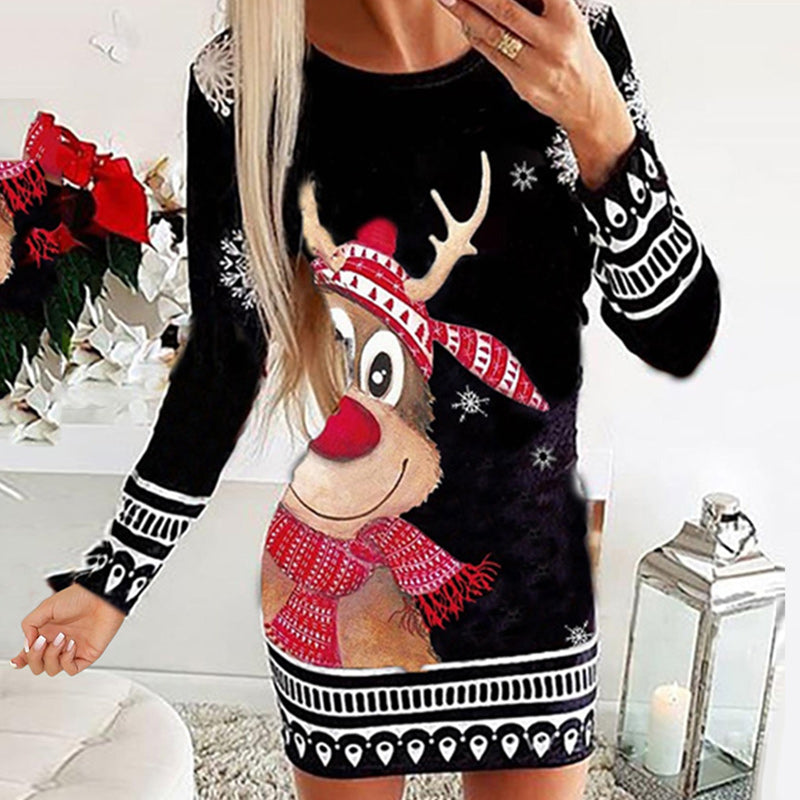 Jurk met kerstrendier print