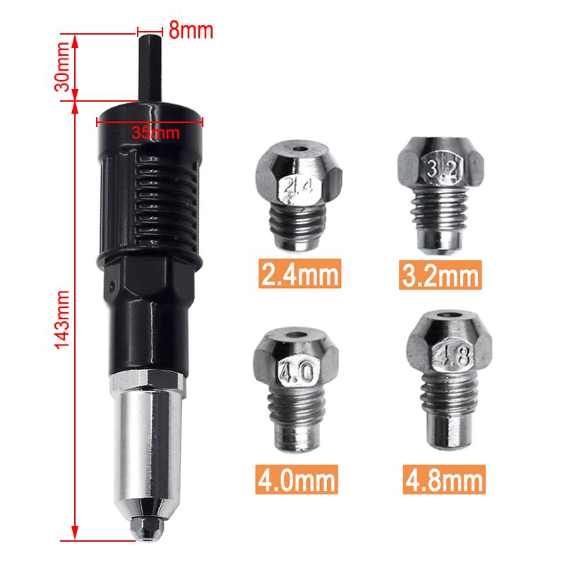 Professionele klinknagelpistooladapterset 🛠Met 4 stuks verschillende mondstukbouten