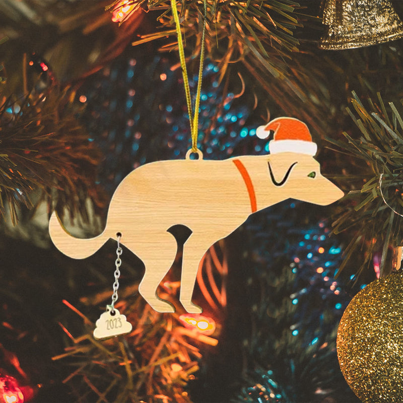 Poepende hond kerstversiering