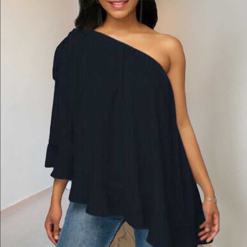 Een schouder gegolfde tops T-shirt losse casual bloes