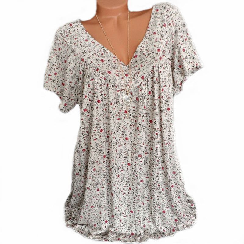 T-shirt met V-hals en losse print