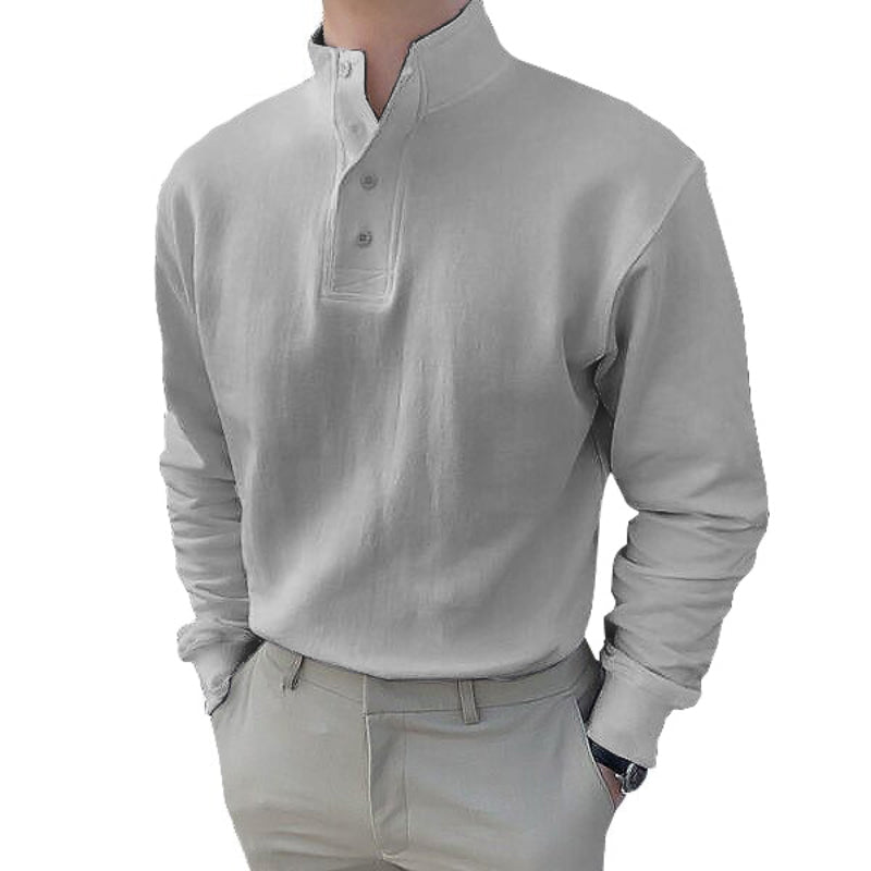 Heren poloshirt met mandarijnkraag en lange mouwen
