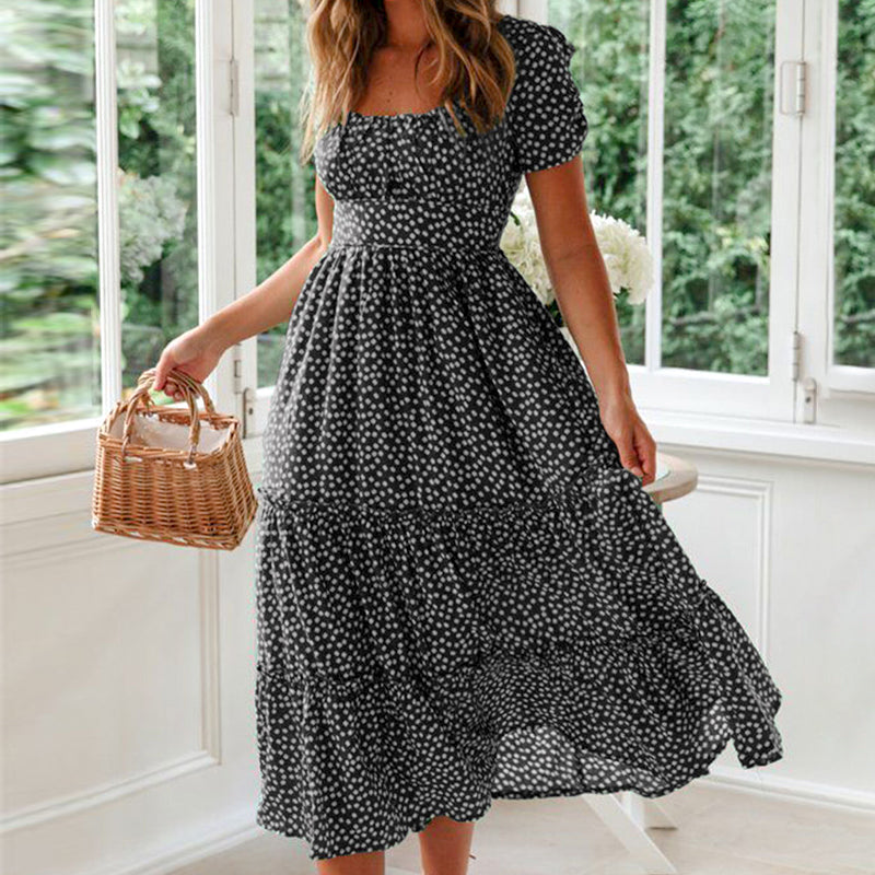 Gebloemde maxi-jurk met vierkante hals