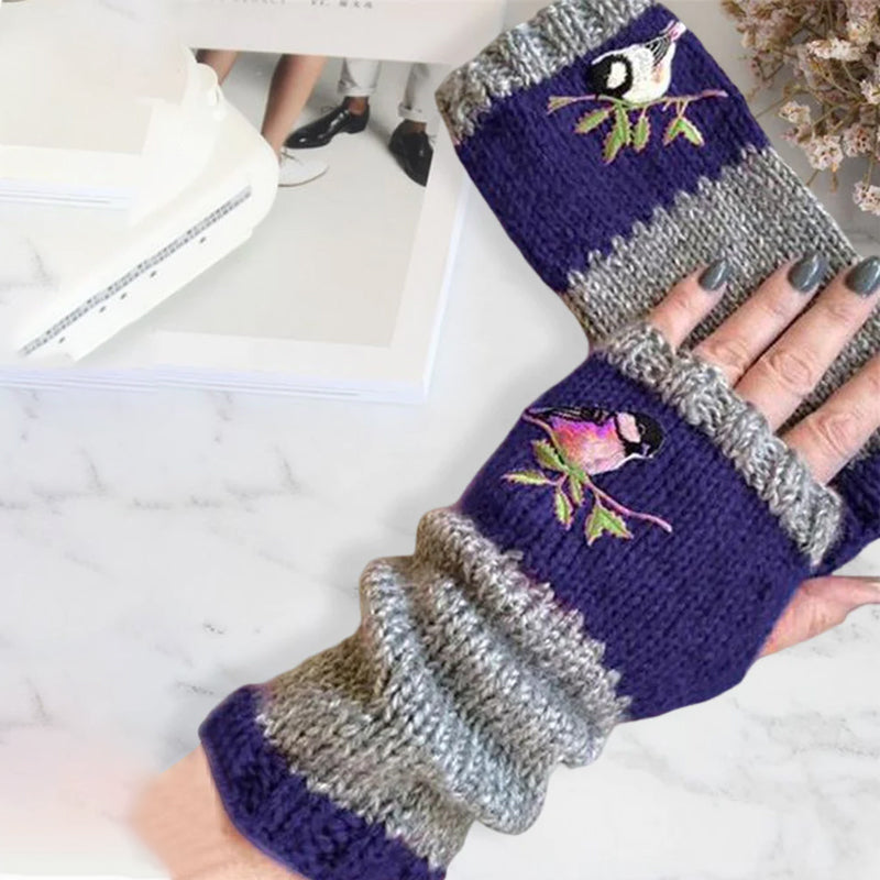 Warme geborduurde handschoenen met patchwork