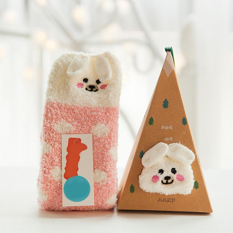 Zachte warme sokken van koraalfleece met kerstthema (4 paar)