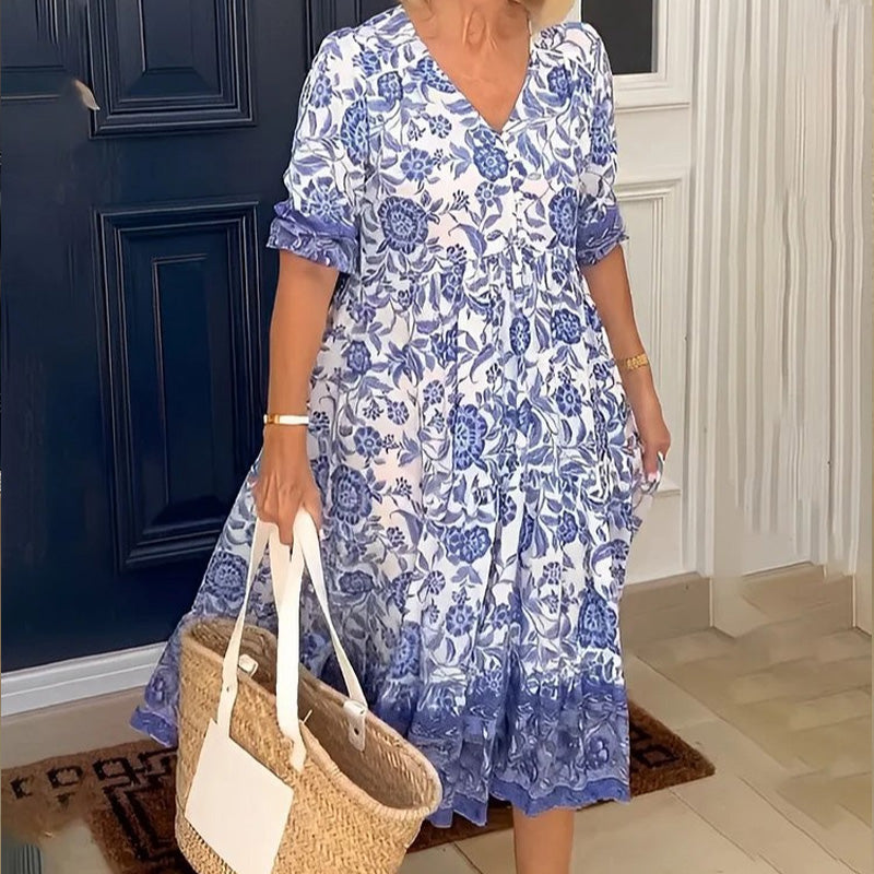 Boheemse zomerjurk met V-hals voor dames