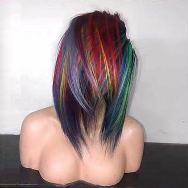 Korte kleurrijke pruik
