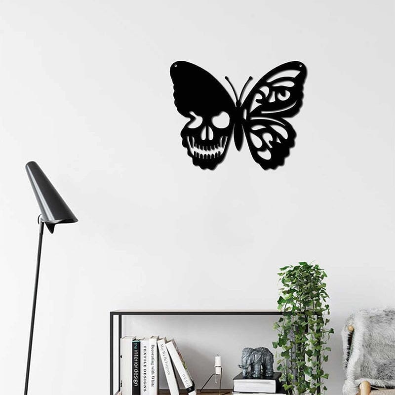 Metalen schedel vlinder wanddecoratie