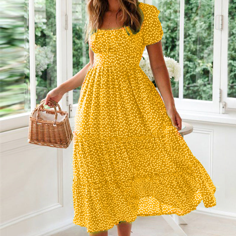 Gebloemde maxi-jurk met vierkante hals