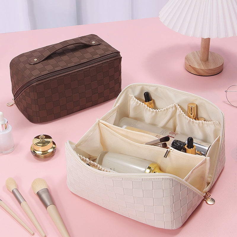 Vintage geruite make-up tas