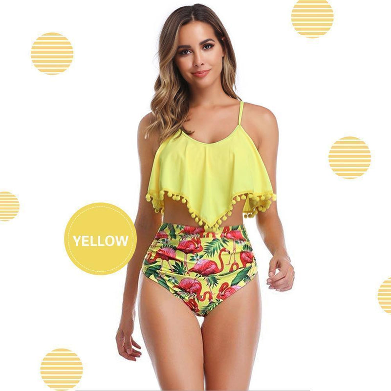 Gewatteerde, hoog getailleerde bikini met ruches