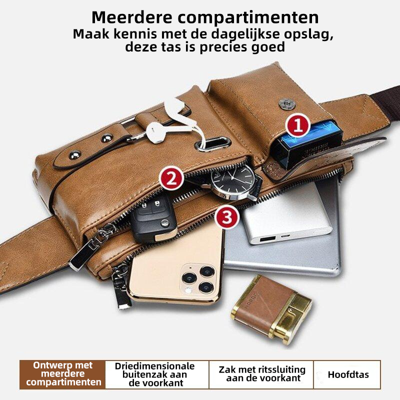 Schoudertas van echt leer voor heren