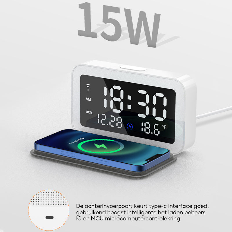 Multifunctionele draadloze oplaadklok