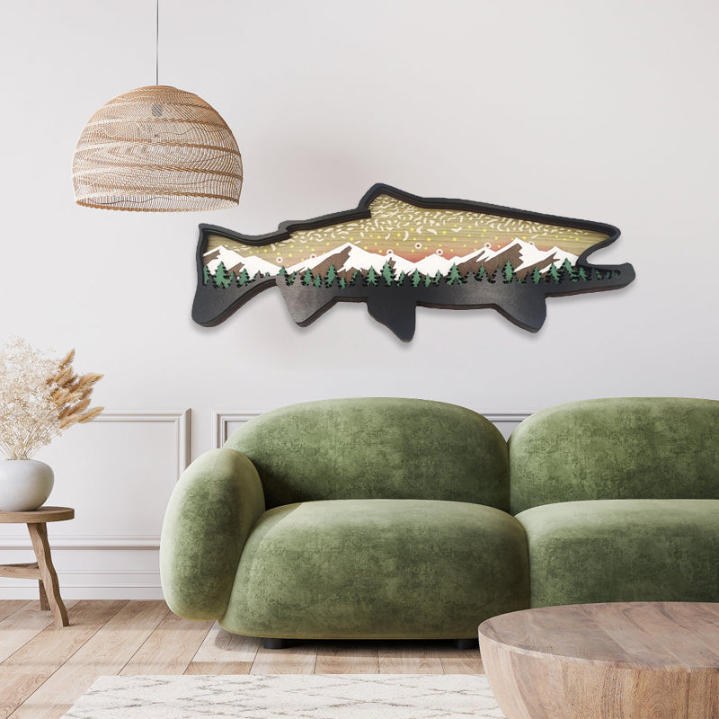 Houten Forel Kunst Landschap Muur Decor