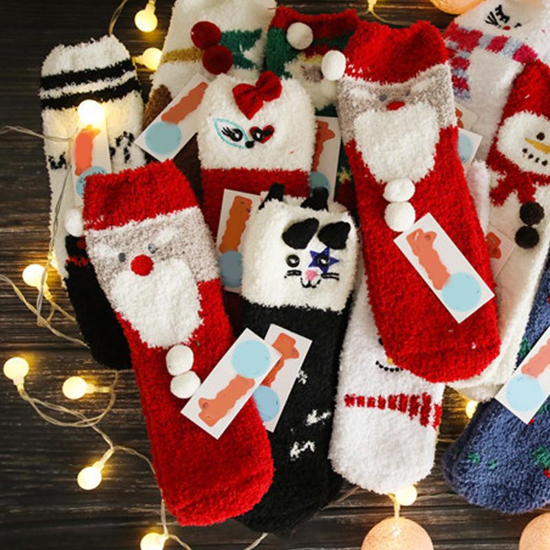Zachte warme sokken van koraalfleece met kerstthema (4 paar)