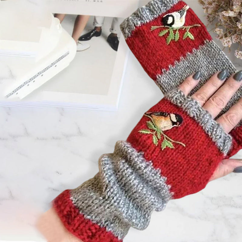 Warme geborduurde handschoenen met patchwork