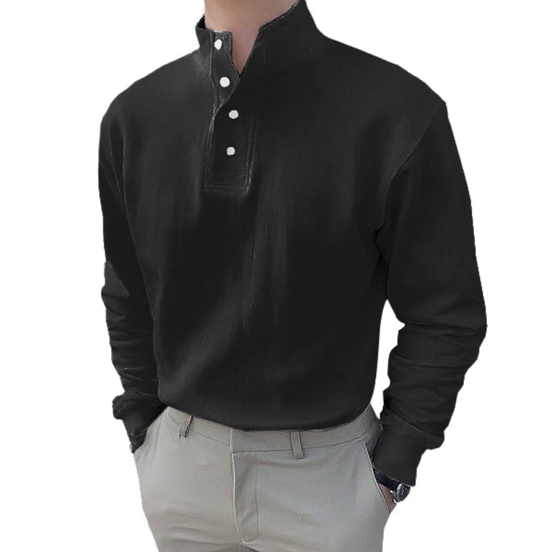 Heren poloshirt met mandarijnkraag en lange mouwen