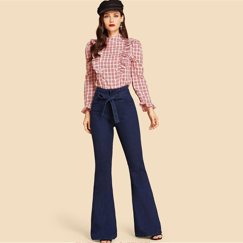 Dames Hoge Taille Wijde Benen Denim Jeans