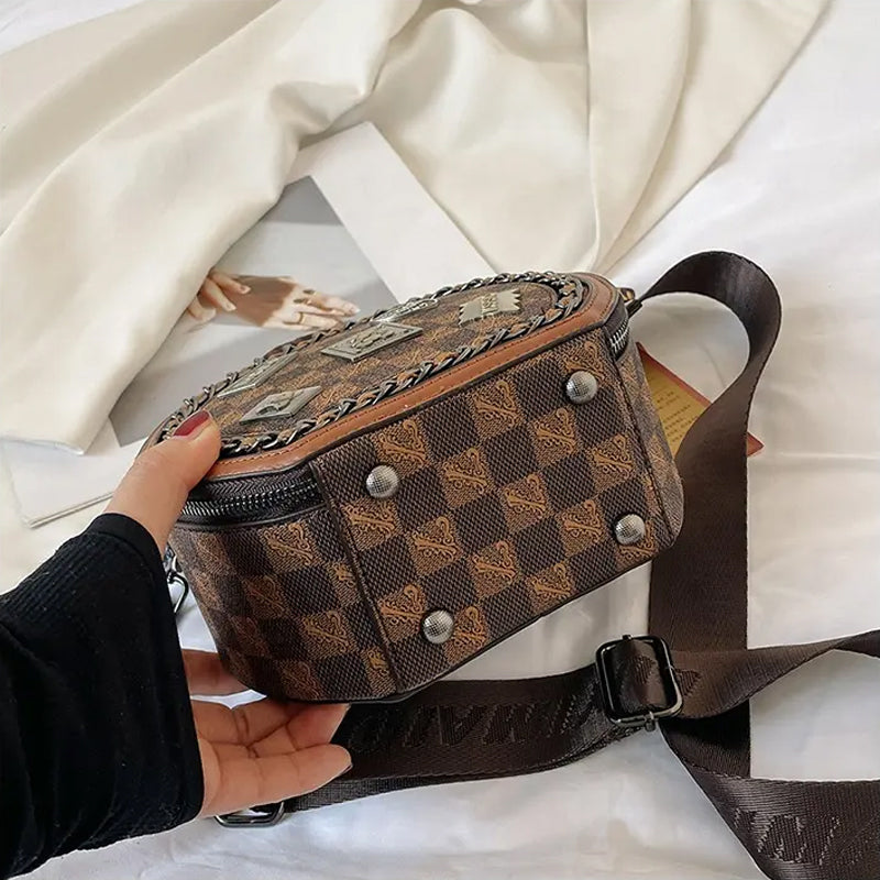 Retro draagtas met badgeprint