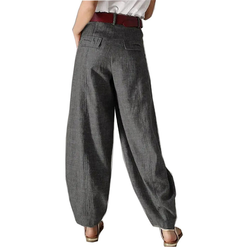 Damesbroek in effen kleur met hoge taille en wijde pijpen