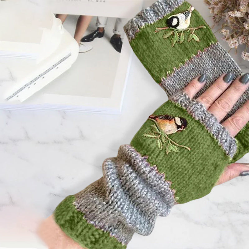 Warme geborduurde handschoenen met patchwork