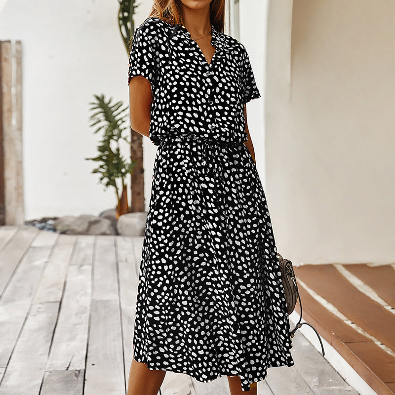 V-neck polka dot dress