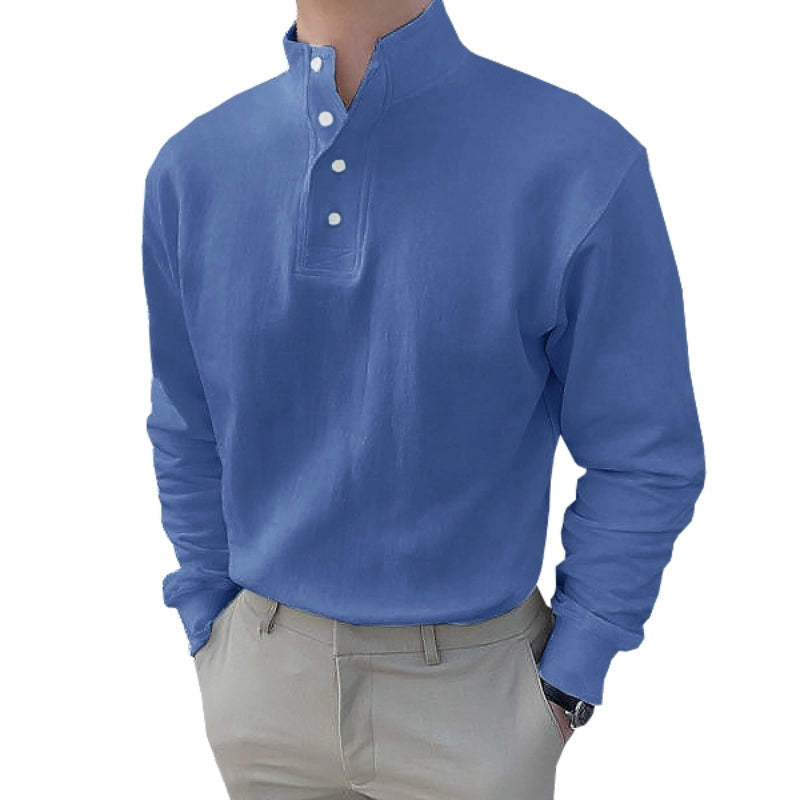 Heren poloshirt met mandarijnkraag en lange mouwen