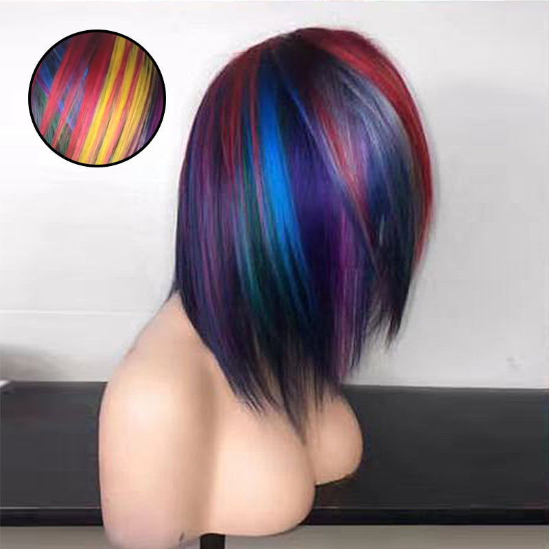 Korte kleurrijke pruik