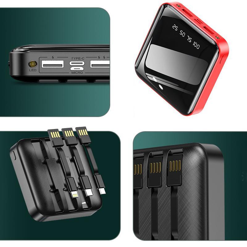 Mirror Surface Mini Powerbank met externe kabels