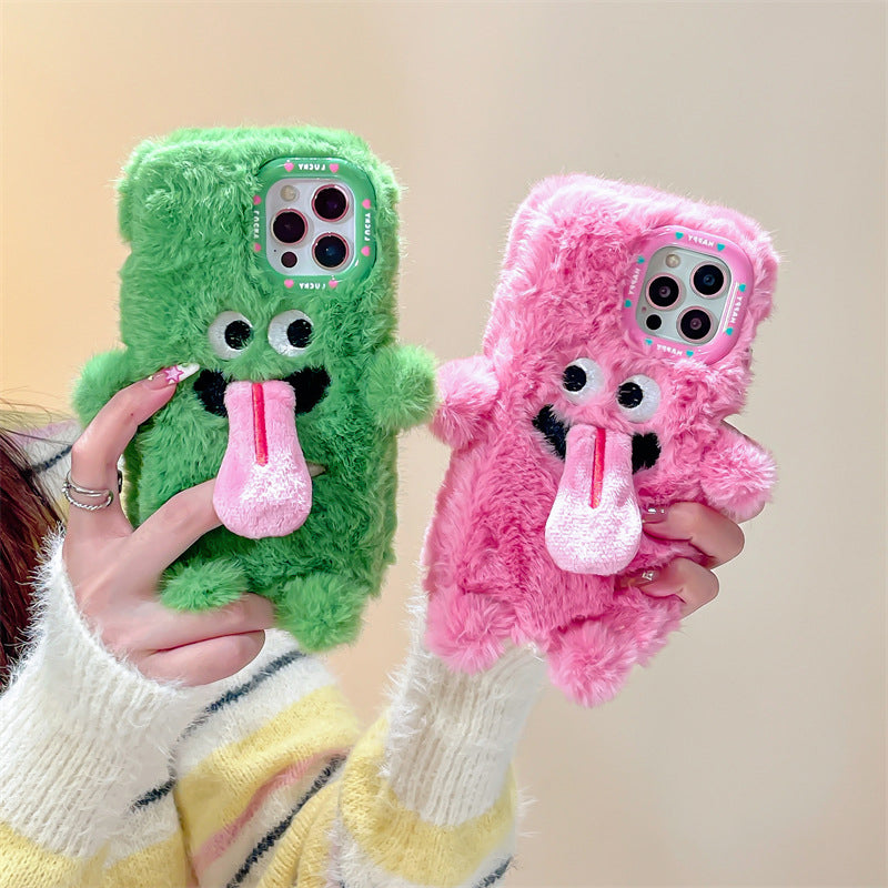 Grappige tong uitsteekt pluche mobiele telefoonhoesje voor iPhone