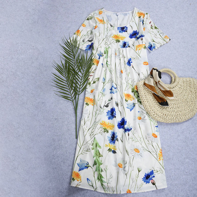 Voorverkoop>Casual jurk met ronde hals en print