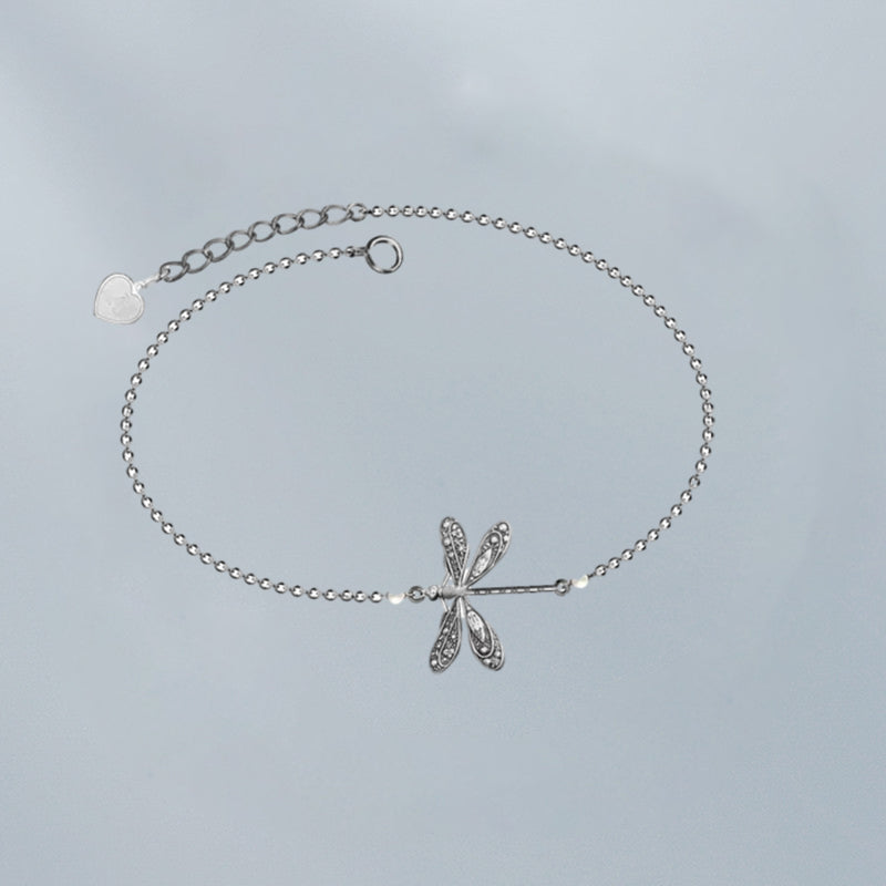 Dragonfly enkelbandje met parel