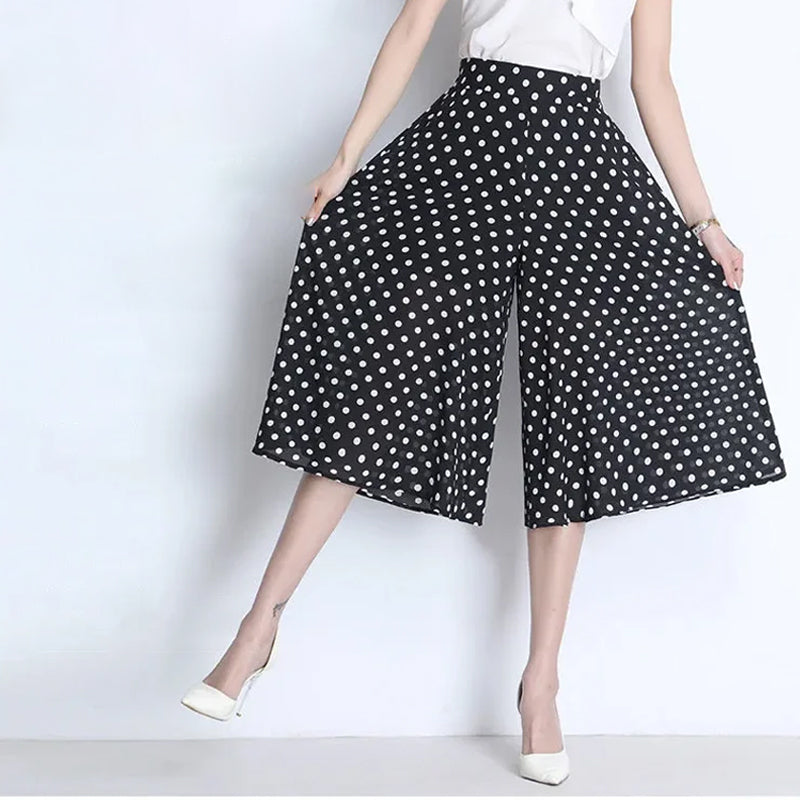 Zwarte culotte van chiffon met stippen
