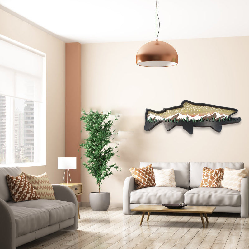 Houten Forel Kunst Landschap Muur Decor