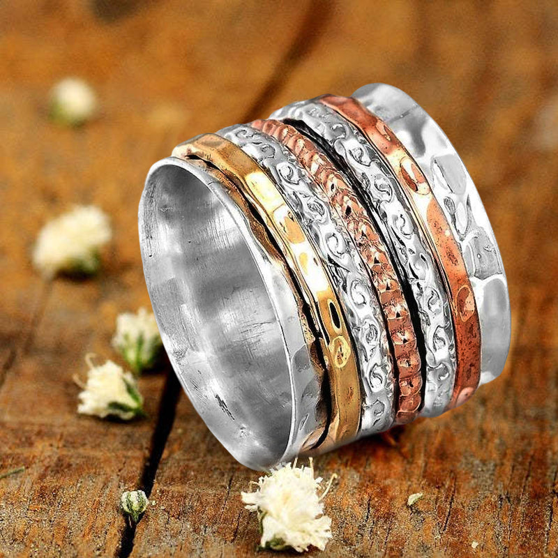 Boheemse meditatie brede band spinner ring