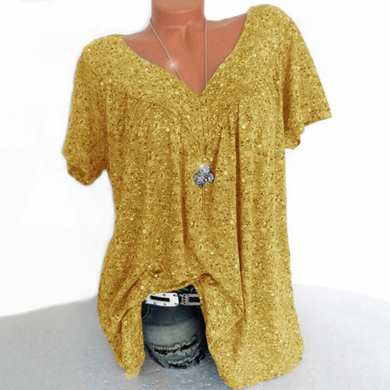 T-shirt met V-hals en losse print