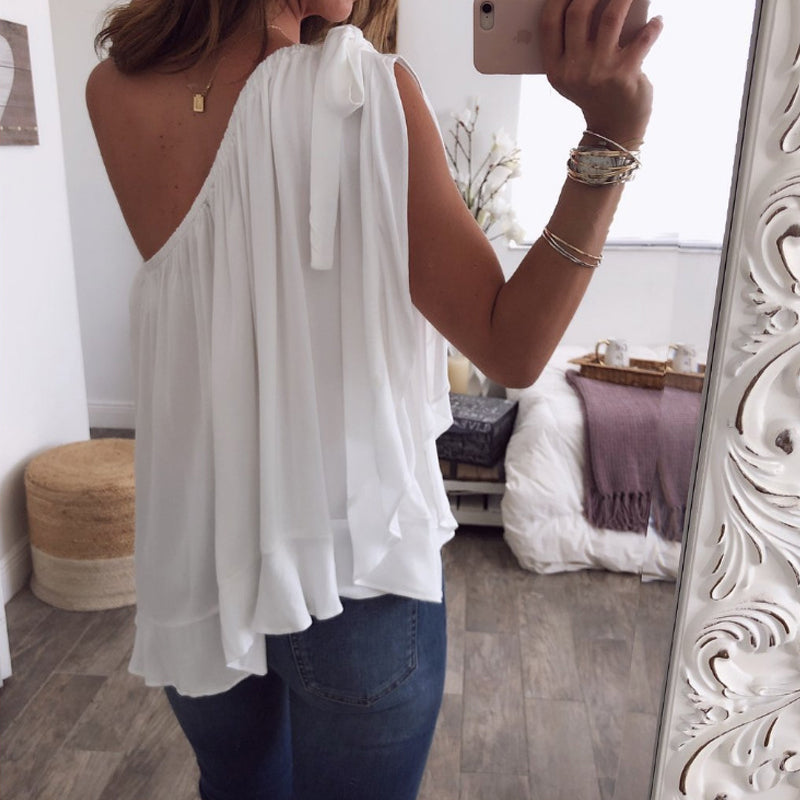 Een schouder gegolfde tops T-shirt losse casual bloes