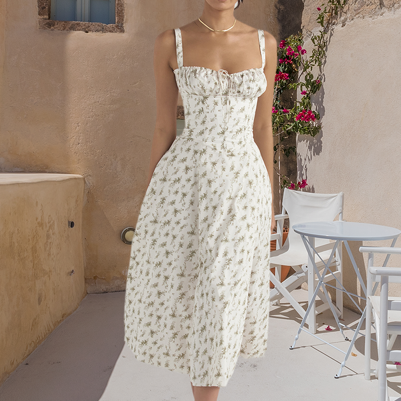 Carmen print bustier zonnejurk
