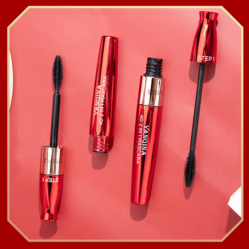 Mascara voor verlenging en volume met dubbele borstel