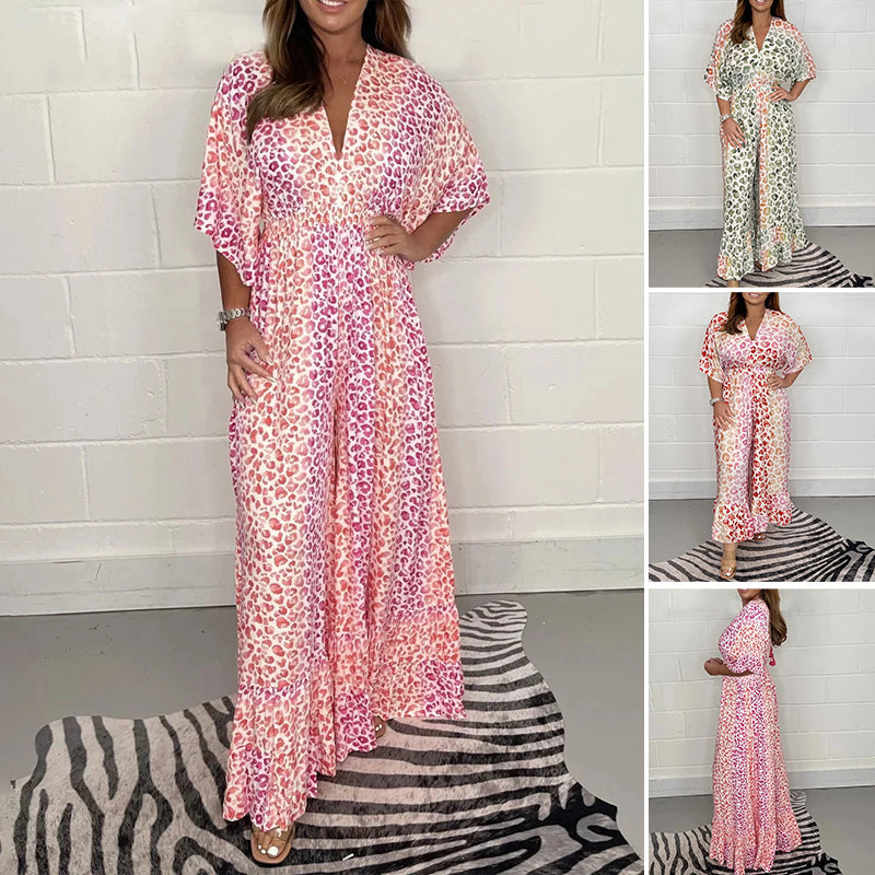 Geometrie multi-print kimono-jumpsuits met V-hals