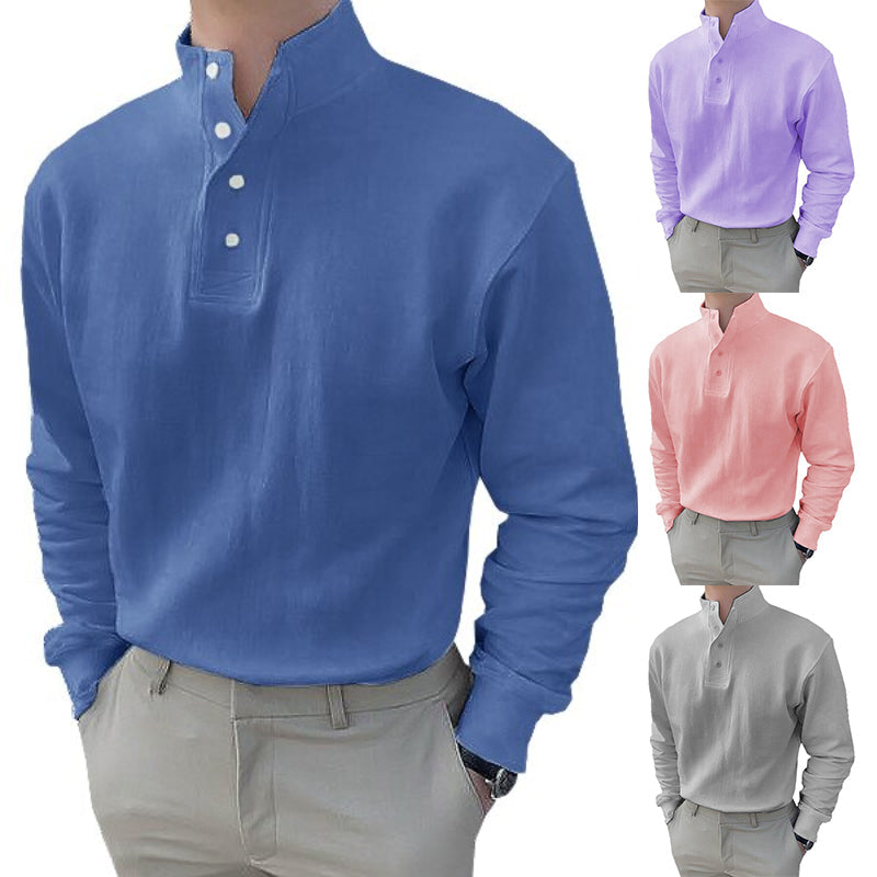 Heren poloshirt met mandarijnkraag en lange mouwen