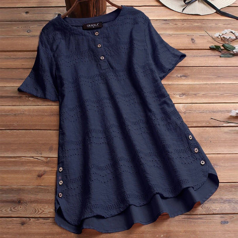 Bohemian Pullover Borduurwerk Casual blouse met korte mouwen