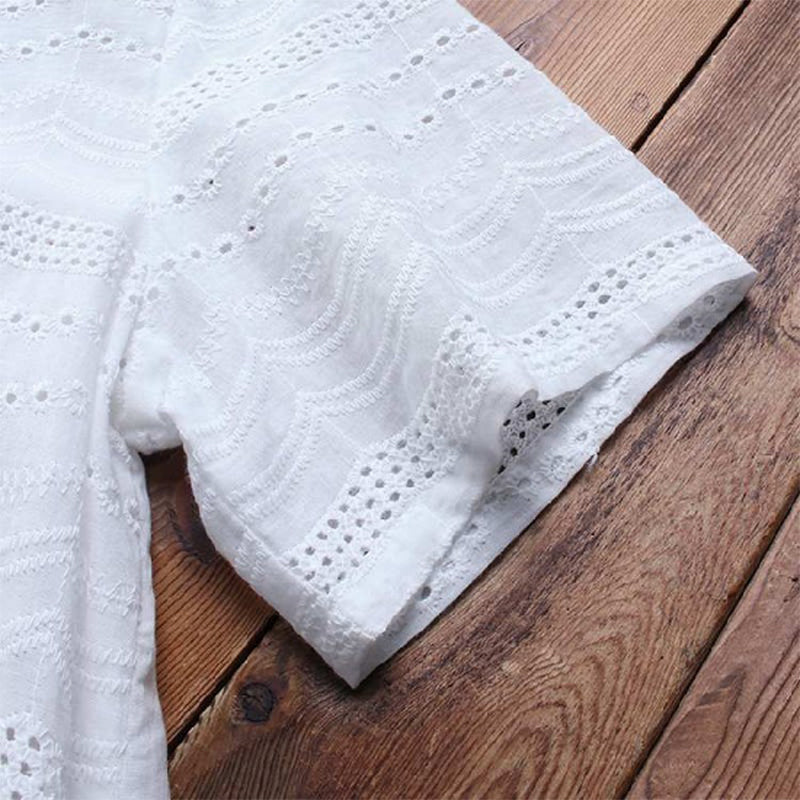 Bohemian Pullover Borduurwerk Casual blouse met korte mouwen