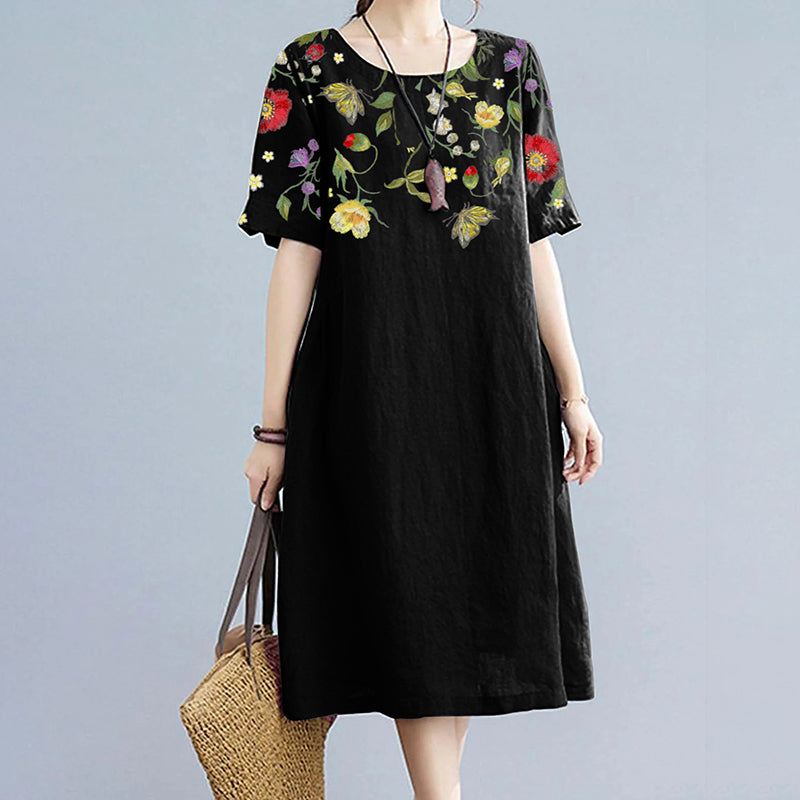 Bedrukte losse jurk met korte mouwen